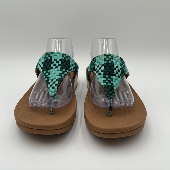 Fitflop Lulu Silky Weave Green Wedge Thong Sandals Women’s size 10 Comfort - Picture 5 of 13